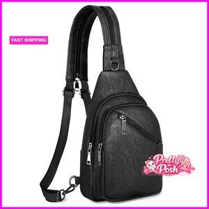 Adjustable Vegan Leather Crossbody Sling Bag with Dual Strap Large Capacity